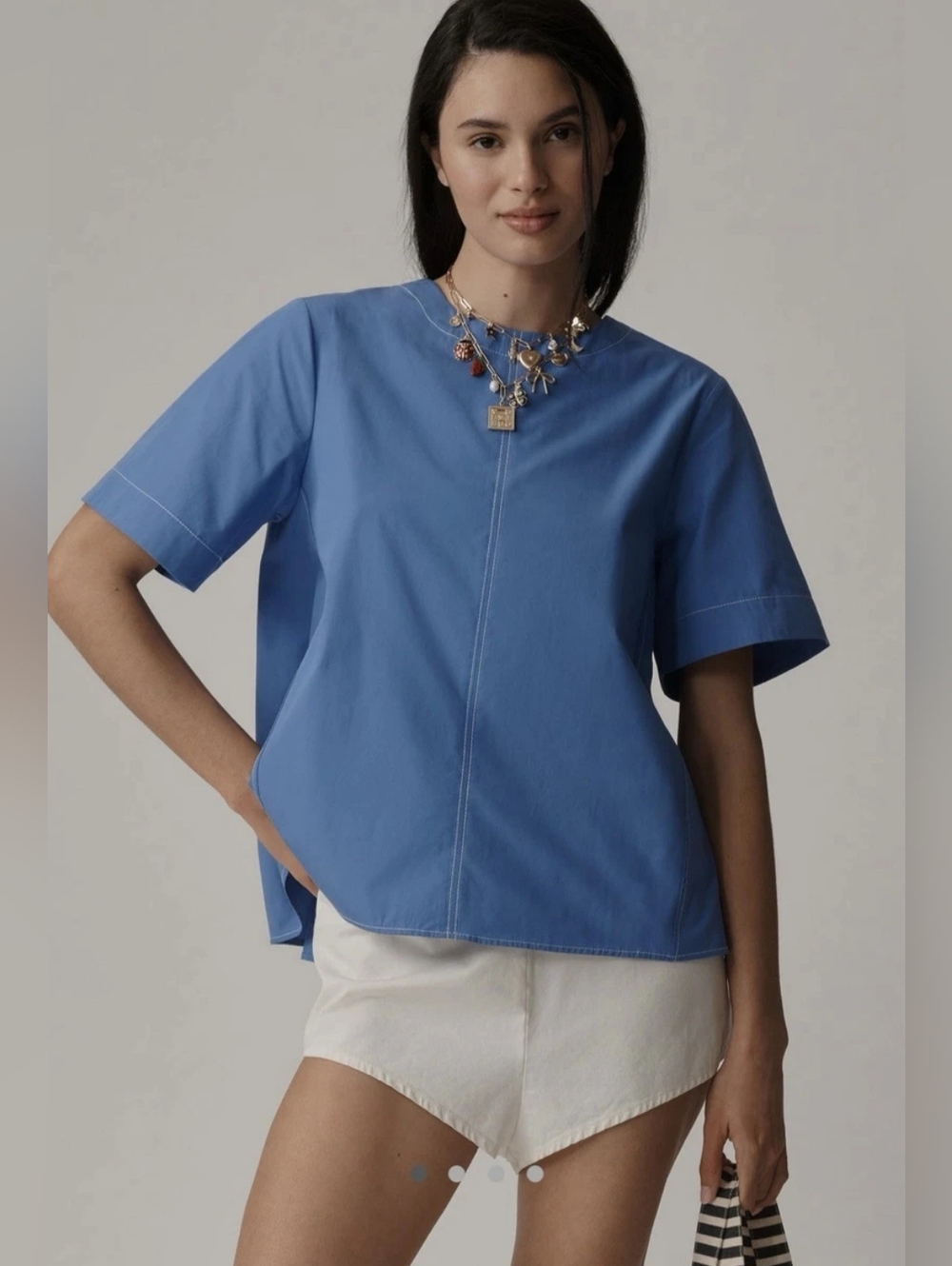 Anthropologie x Maeve The Emmy Short-Sleeve Swing Blouse in Periwinkle Blue XL